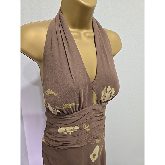 Anne Klein Babydoll Silk Y2K Dress Floral Womens 14 Taupe Floral Halter Chiffon - Picture 2 of 8
